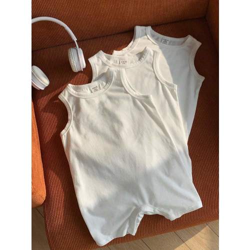 SHEIN 3pcs Baby Boy Cute Solid Color White Sleeveless Knit Romper Set, Summer | SHEIN USA