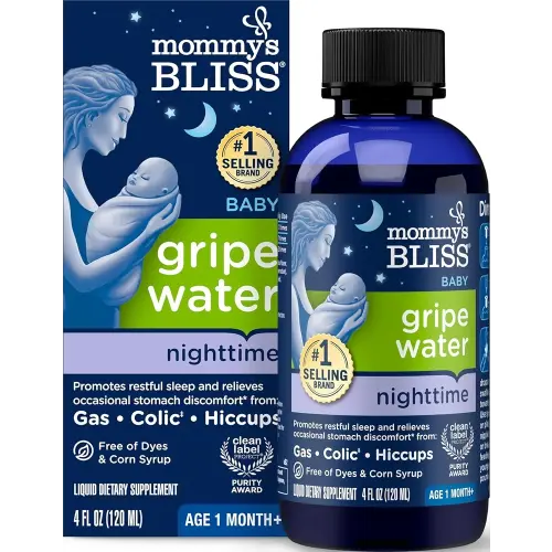 Mommy's Bliss, Bottle, Mommy's Bliss Night Time Gripe Water for Baby's Tummy Trouble - Relieves Occasional Infant Stomach Discomfort from Gas, Colic, Fussiness, Hiccups , 4 Fl Oz