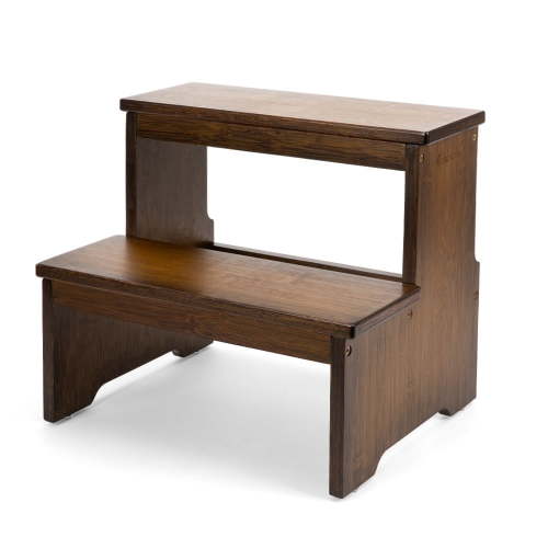 StrongTek Bamboo Two-Step Stool, Anti-Slip Bottom, Heavy-Duty Wooden Step Stairs, 350 lbs Capacity
