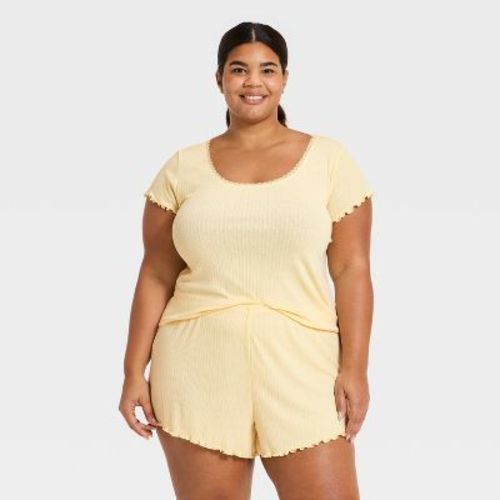 Women's Pointelle Short Sleeve Shirt and Shorts Pajama Set - Auden™ Yellow 3X