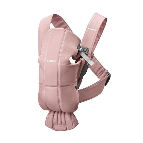 BabyBjörn Baby Carrier Mini, Dusty Pink, Woven | Newborn Carrier (7-25 lbs), Ergonomic, Easy-to-Use