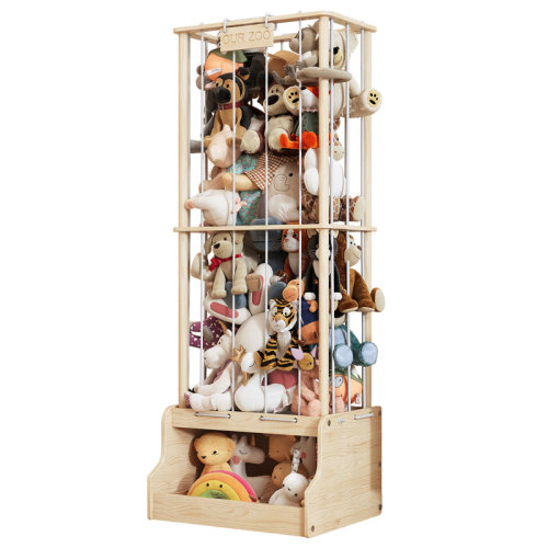 Solid Wood 2-in-1 Stuffed Animal Storage With Sturdy Cube Base & Elastic Rope, Space-saving Toy Storage For Playroom, Nursery Or Bedroom | Wayfair