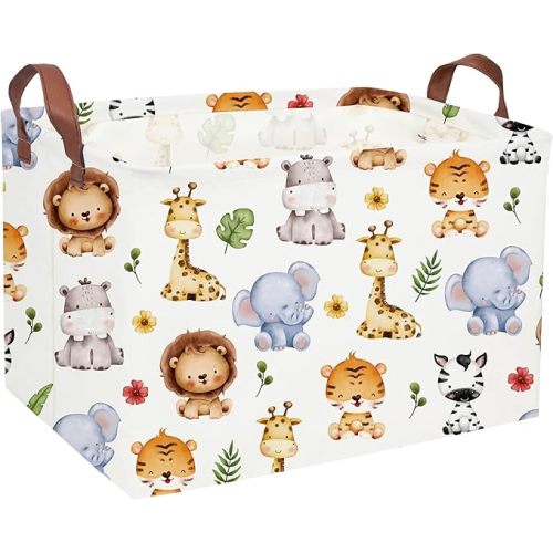 Rectangular Kids Storage Bins,Baby Baskets Organizer.Waterproof PE Coating Cute Basket with Handles.Woodland Nursery Decor,Toys Box,Books Basket, (Cute Animal)