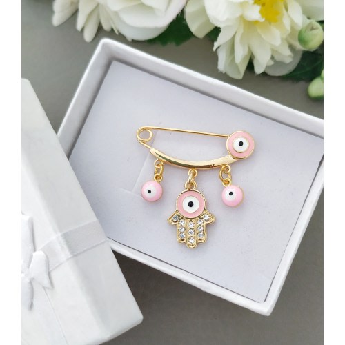Evil Eye Safety Pin, Small Blue or Pink Protection Baby Pins