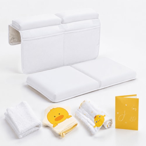 White Large Extra Thick Bathtub Kneeling and Elbow Rest Pad with Storage Organizer