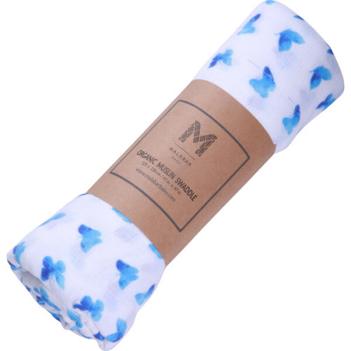 Organic Cotton Muslin Swaddle, Blue Butterfly - Malabar Baby | Maisonette