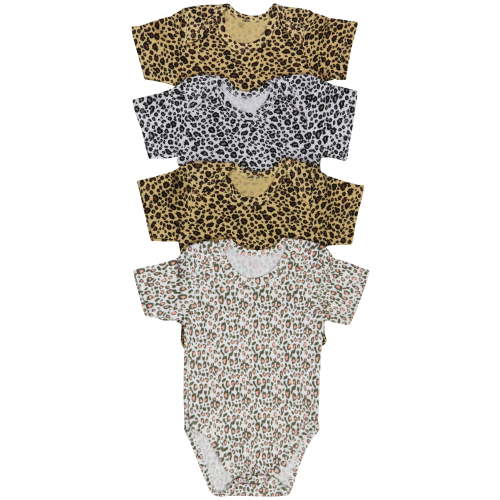 ToBeInStyle Babys' 4 Pack Short Sleeve Bodysuit Onesies - Wild - 3-6 Months