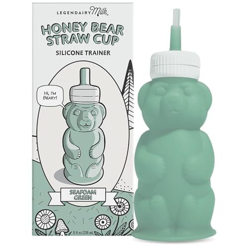 Legendairy Milk Honey Bear Straw Cup Silicone for Babies (Green), 8 oz. Dishwasher Safe, Food Grade Silicone, Honeybear Sippy Cup for Ages 4+ Months