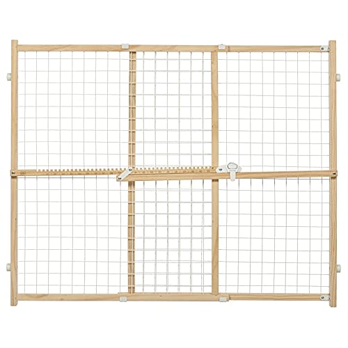 MidWest Homes for Pets Wire Mesh Pet Safety Gate, Dog Gate Expands From 29 - 50 Inches Wide, 32 Inches Tall, Wood, Powder Coated Wire