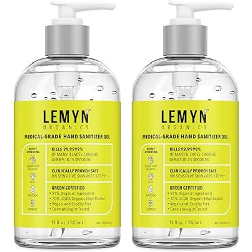 Medical Grade Hand Sanitizer Gel - 97% ORGANIC - 12 FL.OZ. (PACK OF 2)