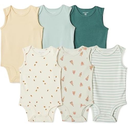 Amazon Essentials Unisex Babies' Sleeveless Cotton Rib Bodysuits, Pack of 6