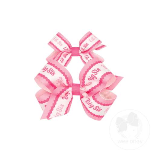One Mini Lil Sis Printed Grosgrain Hair Bow and One Medium Big Sis Print Grosgrain Hair Bow - SPRING 2026 | Wee Ones Hair Bows & Accessories