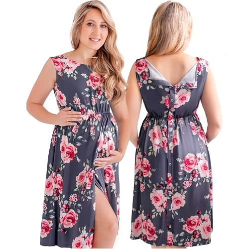 3-in-1 Labor and Delivery Gown for Hospital, Nursing Nightgown, Maternity Dress for Breastfeeding