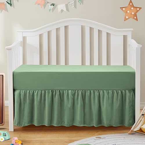 SiinvdaBZX 2-Piece Set Ruffled Crib Skirt & Crib Sheet, Sage Green
