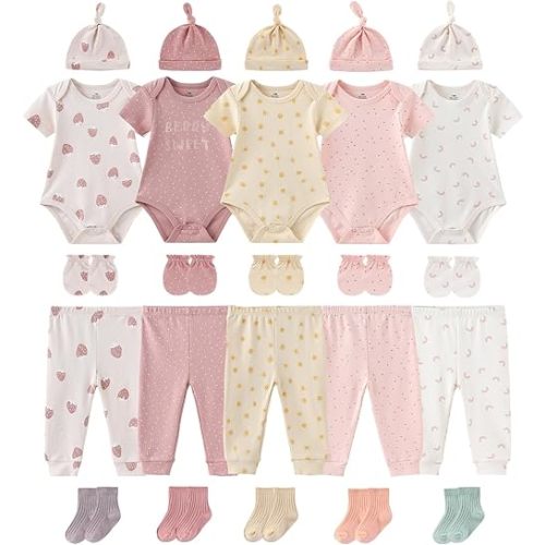 New Born Girl Baby Layette Gift Set - Bundle Set of Cute Baby Bodysuits and Accessories 0-3 Month