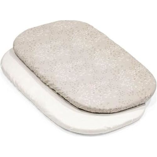 Stokke Snoozi Fitted Sheets - Includes 1 Dandelion Beige & 1 Vanilla Cream - Made to Fit the Oval Snoozi Mattress - Soft, Organic Cotton - Machine Washable