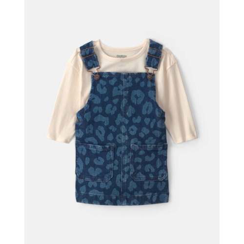 Baby Girl 2-Piece Leopard Denim Long-Sleeve Overall Set - Dark Wash - OshKosh B'gosh | Carter's