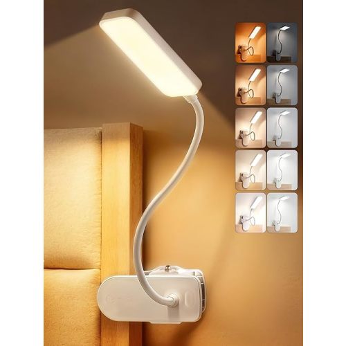 Clip on Lamp,9 Brightness+5 Color Clamp Light,4000mAh Battery Rechargeable Desk Lamp with Clamp,450 Lumen 48 LED Desk Light,Cordless Clip on Reading Lights for Bed/Headboard/Bedside Table