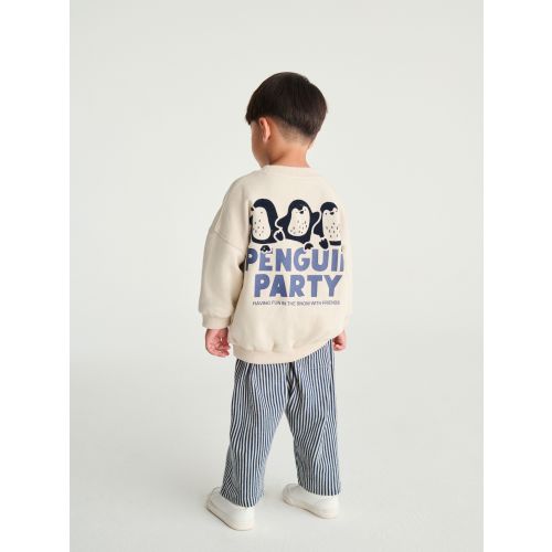 Ecru White Penguin Single Sweatshirt And Stripe Joggers Set