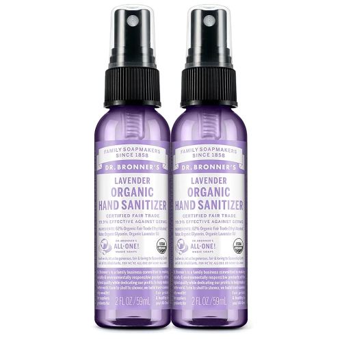 Dr. Bronner's - Organic Hand Sanitizer Spray (Lavender, 2 Ounce, 2-Pack) - Simple and Effective Formula, Cleanses & Sanitizes, No Harsh Chemicals, Moisturizes and Cleans Hands
