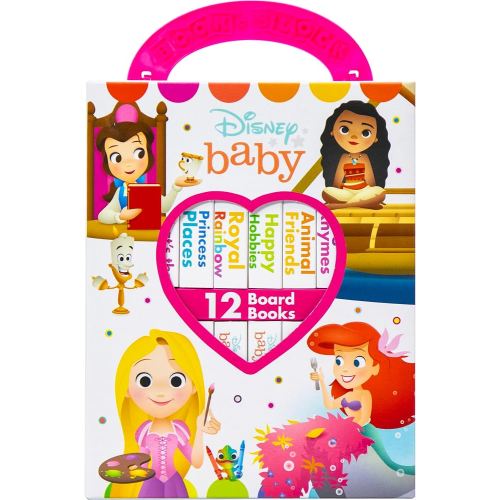 Disney Baby Princess Cinderella, Belle, Ariel, and More! - My First Library Board Book Block 12 Book Set - First Words, Colors, Numbers, and More! - PI Kids