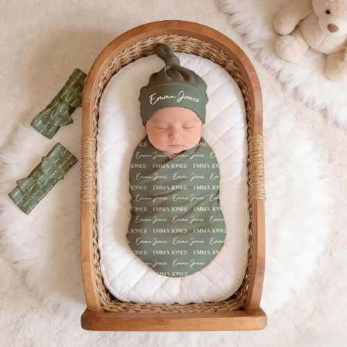 Newborn Blanket & Hat, Personalized Baby Swaddle Blankets, Custom Nursery Supplies, Baby Solid-color Customized Name Swaddle Blanket