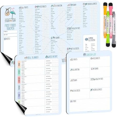 Baby First Foods Tracker Magnetic for Refrigerator - 11.6”x8.2” (3-in-1)