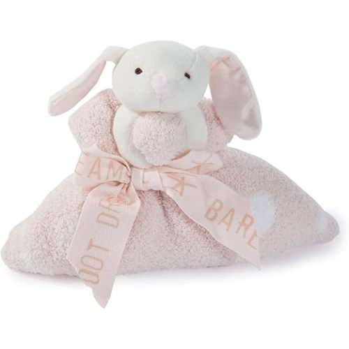 Barefoot Dreams CozyChic Dream Mini Blanket with Buddie Bunny Plush Toy, Toddler Ultra Soft Cozy Blanket, Lightweight Comfort Companion, Gifts for Girls & Boys, Machine Washable, 16" x 16", Pink/White