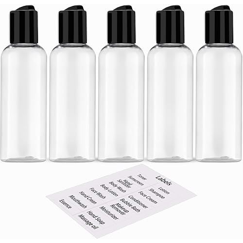 DNSEN 5 Pack 3.4 oz Travel Bottles for Toiletries TSA Approved Leakproof Plastic Empty Travel Size Bottles Containers with Labels