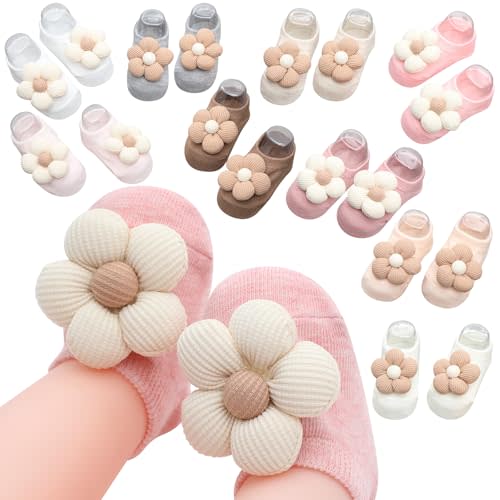 Shyyween 10 Pairs Baby Girls Socks with Non-slip for 0-6 Months Cute Flower Toddler Grip Ankle Socks Gift for Newborn Infants