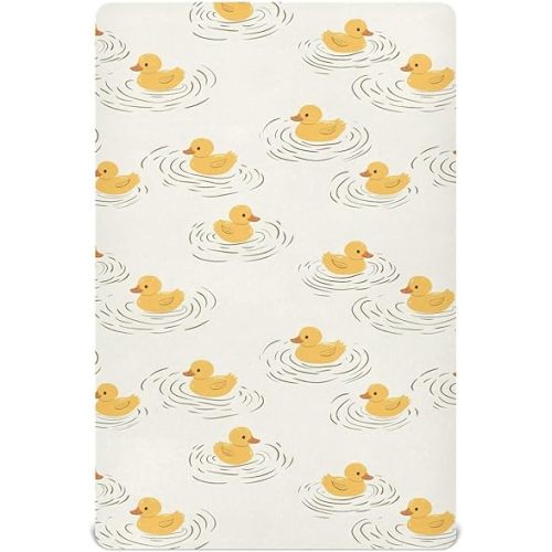 Crib Sheets for Boys Cute Yellow Rubber Duck Baby Girl Sheets,Neutral Mini Crib Mattress Sheets,Crib Mattress 52 * 28 * 9In