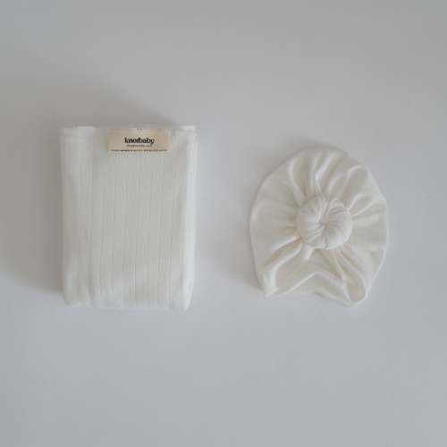 Headwrap and Swaddle Set in Vanilla Pointelle
