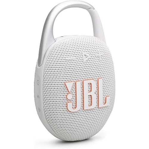 JBL Clip 5 - Ultra-Portable, Waterproof & Dustproof Bluetooth Speaker, Big JBL Pro Sound with Punchy bass, Integrated Carabiner, Up to 12 Hours of Play, Made in Part with Recycled Materials (White)