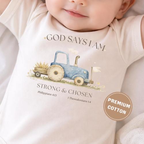 God Says I Am Baby Bodysuit, Christian Baby Outfit, Bible Verse Onesie®, Scripture Baby Clothes, Religious Baby Shower Gift