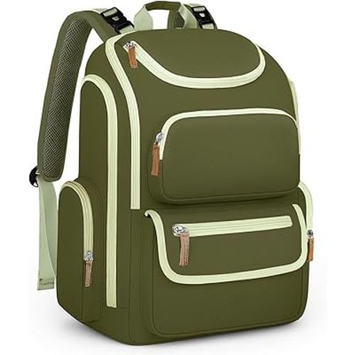 Mancro Diaper Bag Backpack for Woman, Waterproof and Lightweight Large Capacity Baby Diaper Bag, Multipurpose Travel Diaper Bag for Dads Moms,Green and Brown