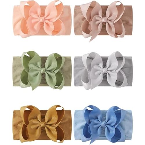 6PCS Baby Girl Bows Big Baby Headbands Ribbon Bow Nylon Headbands