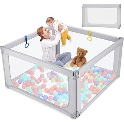 Kidirect Foldable Baby Playpen, Small Playpen for Babies and Toddlers, Baby Play Pen with Safety Gate, Corrales para Bebes, Adjustable Portable Play Yards for Babies Indoor Outdoor, (Grey,47"×49")