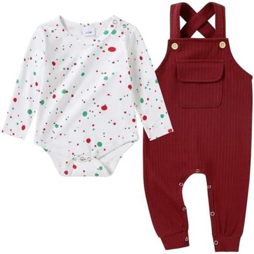 CARETOO Newborn Baby Boy Clothes Infant Boy Romper Fall Winter Outfits Bodysuit 2Pcs Striped Long Sleeve Top Overalls 0-18M