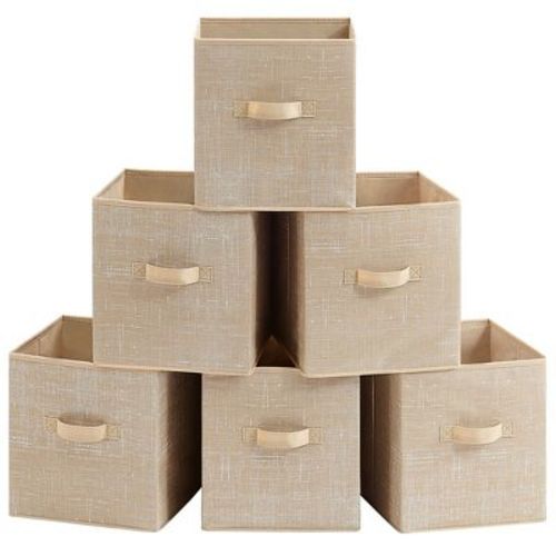 SONGMICS Storage Cubes Non-Woven Fabric Bins with Double Handles, Set of 6, Closet Organizers S (10.2 x 10.2 x 11 Inches£©Sand Beige
