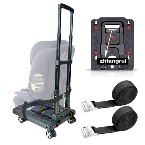 Car Seat Dolly for Airport, Black | CarSeat Roller Cart Wheels for Airplane,Car Seat Travel Cart Carrier with Straps,Foldable Luggage Trolley Hand Truck
