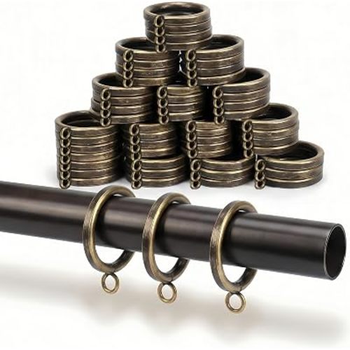 40 Pack 1.25 Inch Inner Diameter Antique Brass Curtain Rings - Heavy Duty Iron, Fits 1.0-1.2 Inch Thin Rods, Non-Drill, Smooth Glide, Rust & Fade-Resistant (No Hooks)