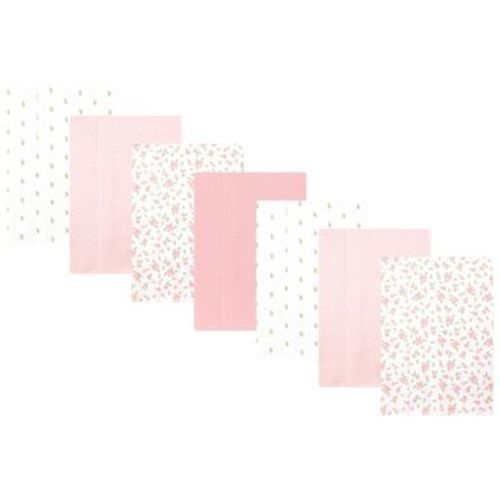 Hudson Baby Girl Cotton Poly Flannel Burp Cloths 7-Pack, Tiny Rose, One Size