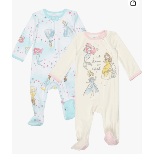 Disney Baby Girls 2 Pack Zip Up Sleep N' Plays Newborn to Infant Sizes (Newborn - 24 Months)