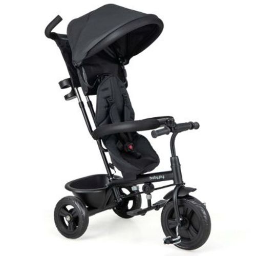 Babyjoy 4-in-1 Multifunctional Tricycle Kids Trike with Removable Canopy & Push Handle Black/Gray/Pink