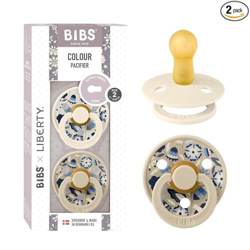 BiBS Liberty Pacifier 2-Pack, BPA Free Pacfiers with Natural Latex Round Nipple, Made in Scandinavia, Size 2 (6-18 Months), Bobo Ivory Mix