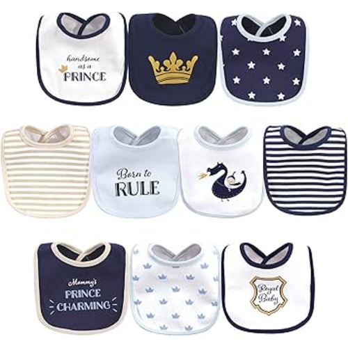 Hudson Baby Unisex Baby Cotton Bibs, Handsome As A Prince, One Size