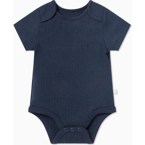 Ribbed Short Sleeve Bodysuit, Navy (3-6M)