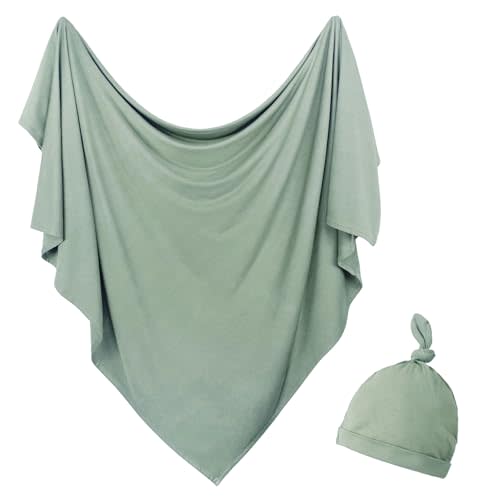 OWLOWLA Newborn Swaddle Set Stretch Wrap Swaddle Receiving Blanket for Baby Boy Girl(Olive-rm)