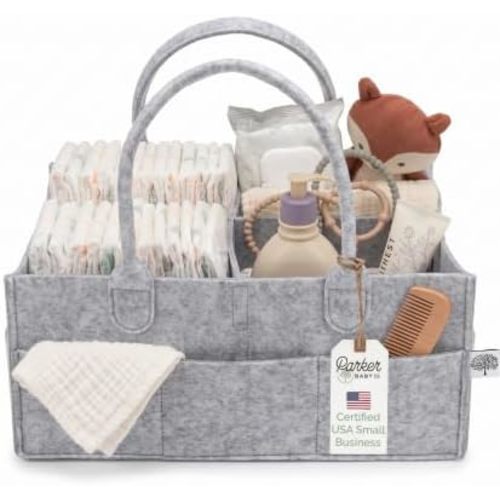 Parker Baby Felt Diaper Caddy & Diaper Organizer Basket - Large, Gray