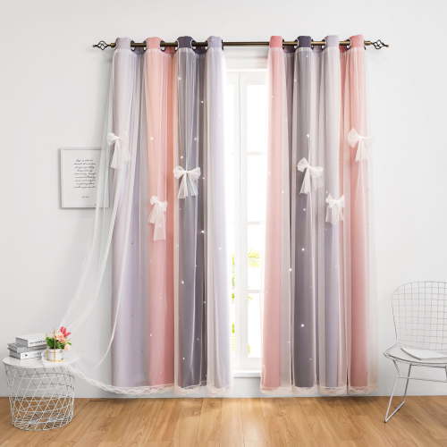 CshidWorld Blackout Curtains for Girls Kids Bedroom, Colorful Double Layer Star Cut Out Curtains for Girls Room Nursery Home Decor, 52''x 84'', 2 Panels